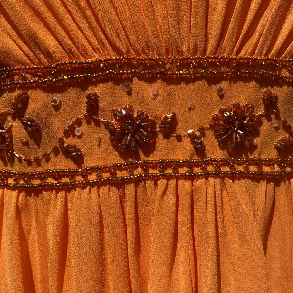 David’s Bridal sunny orange pleated beaded waist lined event dress size 10 - Picture 3 of 8